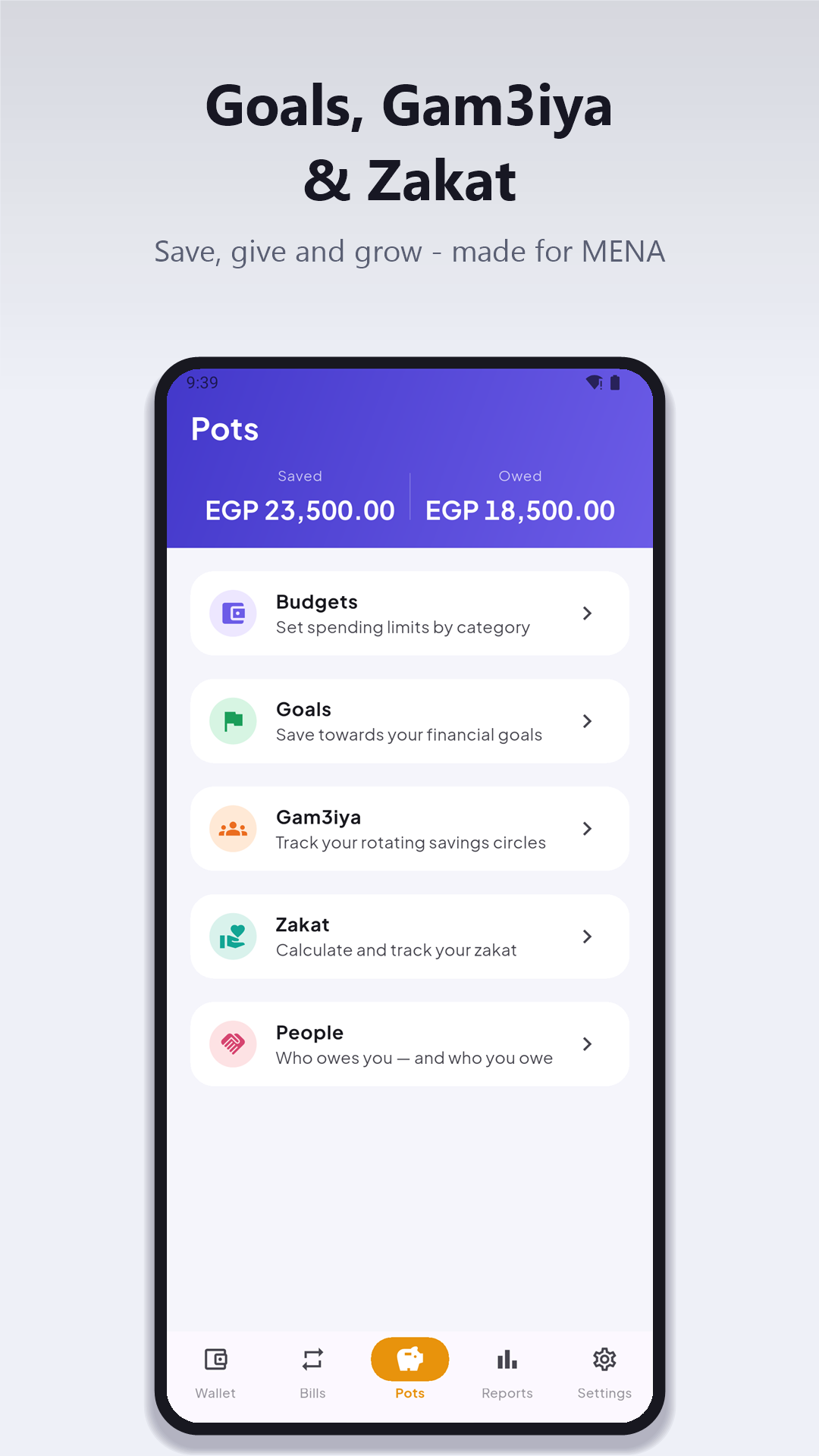 Pots — goals, gam'iya and zakat
